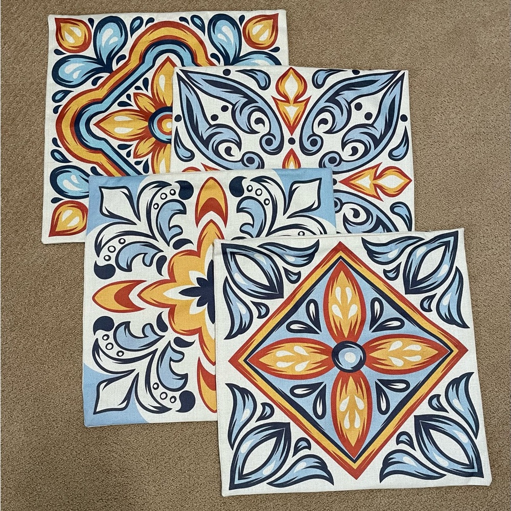 Set of 4 Decorative Design Square Pillow Covers EUC